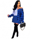 Cutubly Long Sleeve Dresses Plaid Shirts Dress For Womens Button Off Shoulders Lapel Casual Vestidos Clothing Womens Ov