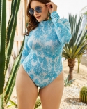 Plus Size Conservative One-piece Swimsuit High Neck Long Sleeves Sunscreen Slim