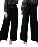 מכנסיים רחבי רגליים קיץ חדשים בגדי נשים עם מותניים גבוהים אלסטיים מכנסיים פשוטים ורפויים