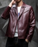 Mens Slim Casual Tailored Collar Fashion Leather Jacket