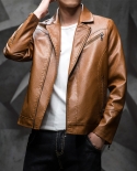 Mens Slim Casual Tailored Collar Fashion Leather Jacket