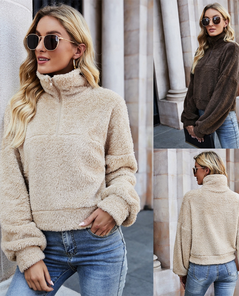 Plus Velvet Thickening Autumn And Winter Double-sided Velvet Long-sleeved Zipper Pullover Stand-up Sweater Jacket