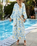 Floral Dress Holiday Style Sunscreen Small V-neck Skirt Seaside Beach Thin Bohemian Long Skirt