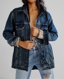 Casual Fashion Solid Color Denim Jacket Womens Tops Long-sleeved Single-breasted