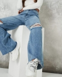 بنطلون جينز نسائي جديد بخصر مرتفع غير رسمي