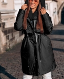 Imitation Fur Collar Plus Cotton Long Waist Hooded Coat Coat Down Jacket Women