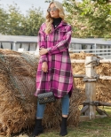 Spring And Autumn Temperament Commuter Windbreaker Side Slit Lapel Loose Womens Woolen Plaid Shirt Jacket