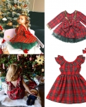 שמלת חג המולד בחורף לפעוטות תינוקות בנות שמלות מסיבה 1 6 שנים שרוולים ארוכים סלסולים אדום משובץ קו שמלת ילדים ילדה cl