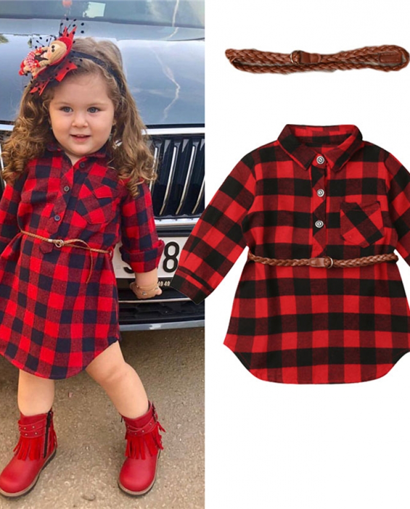 0 5 Years Toddler Kids Baby Girls Dress Red Plaid Loose Casual Princess Party Long Sleeve Dresses With Sashes Autumn Clo