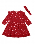 Xmas Princess Dress Toddler Kids Baby Girls Dressheadband 2pcs Love Heart Ruffles Long Sleeve Knee Length A Line Dressd
