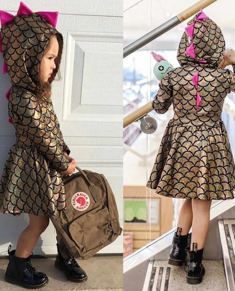 Pudcoco Cute Cosplay Jackets For Newborn Kid Baby Girl Dinosaur Scale Hooded Dress Party Princess Dresses Outfit Costume