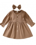 2 יחידות בגדי תינוקות לילדות תלבושת קזואל בצבע אחיד עם שרוולים ארוכים שמלה עם חזה אחד  קליפס שיער קשת למשך 6 חודשים עד 4 שנים
