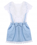 Fashion Toddler Kids Baby Girl Clothes Set Sleeveless Ruffle Tops And Denim Tulle Bowknot Princess Summer Dress Outfitsc