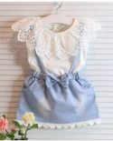 Fashion Toddler Kids Baby Girl Clothes Set Sleeveless Ruffle Tops And Denim Tulle Bowknot Princess Summer Dress Outfitsc