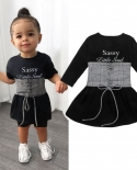 Toddler Children Kids Baby Girls Dress  Waist Plaid Belt 1 6 Years Long Sleeve Letter A Line Princess Dresses Outfits S