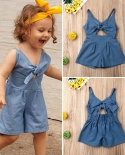 קיץ פעוט ילדים תינוקת סט סרבל בגדי כותנה ללא שרוולים רצועות צבע אחיד בגדי לבוש חתיכה אחת