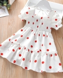 Kids Girls Fancy Dress Fashion Short Sleeve Polka Dot Ruffle A Line Dress Children Summer Clothing Dress For Party Birth