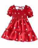 Kids Girls Fancy Dress Fashion Short Sleeve Polka Dot Ruffle A Line Dress Children Summer Clothing Dress For Party Birth