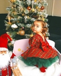 תינוקת שמלת חג המולד חמודה יפה שמלת מסיבות שרוולים ארוכים סלסולים משובצים באורך ברך קו שמלה אדומה 2 6 שנים