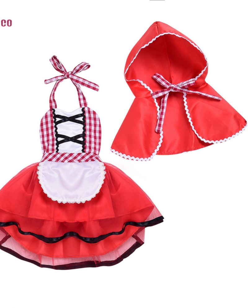 Pudcoco Cute Cosplay Little Red Riding Hood Set Newborn Baby Girl Tulle Tutu Lace Fancy Dresscape Cloak 0 24mdresses