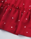 קיץ ילדות קטנות שמלות נסיכות קזואל שמלת שרוולים קצרים אופנה צווארון מרובע מנוקד קו באמצע אורך