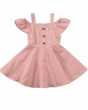  Children Girls Summer Dress Pink Plaid Square Neck Off Shoulder Short Sleeves A Line Casual Dressdresses