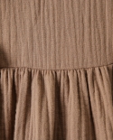 שמלת סתיו בנות צבע אחיד צווארון עגול סלסול כותנה שרוולים ארוכים שמלת קו עם כפתורי גב לילדים 1 5 שנים