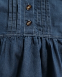 1 6 שנים ילדים שמלת גינס בנות צבע אחיד מפוצץ צוואר עגול ללא שרוולים שמלת קו לקיץ כחול כההתכלת