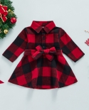 Vestido de camisa xadrez vermelho para crianças meninas manga longa lapela botão rendas vestido de decoração vestidos de festa d