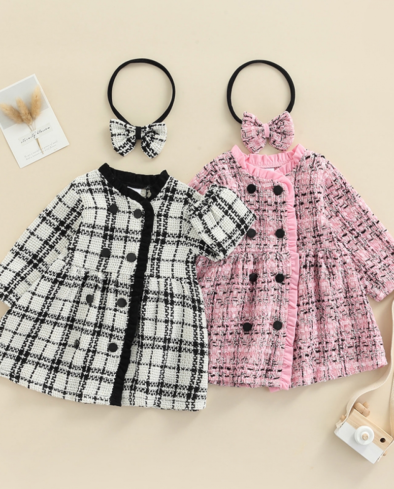 0 3 Years Baby Girls Princess Dress Autumn Winter Clothes Plaid Pattern Long Sleeve Dresses With Headwear For Party Birt