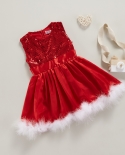 פאייטים לחג המולד קשת גדולה שמלת תינוקת שמלת יום הולדת שמלת כלה לילדה נסיכות שמלות ערב לילדים שמלות בגדים