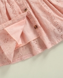 תינוקות בנות שמלת קיץ שרוול זבוב צווארון חלק רגיל חלול שמלת ילדה באורך הברך קזואל שמלת קו שמלת ילדים