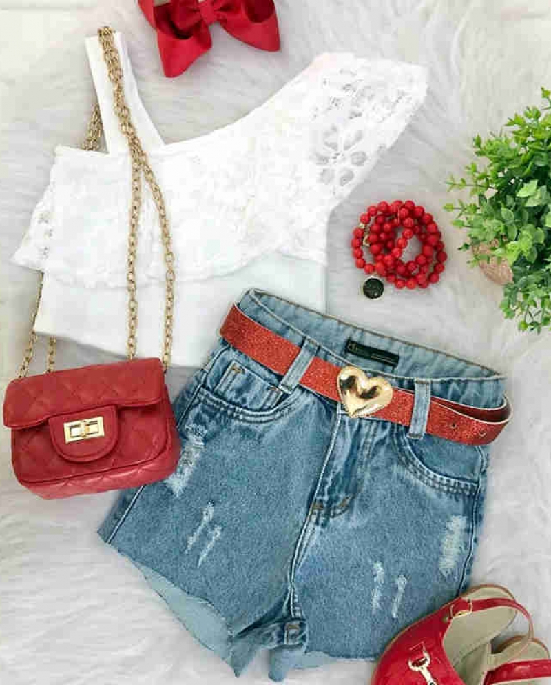 1 6 Years Fashion Girls Clothes Solid Color Set Sleeveless Off Shoulder Cropped Tops  Irregular Hem Ripped Short Jeansc