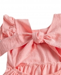 2 שמלת שרוולים קפלים קפלים לילדה בת 6 שנים קשת בצבע אחיד רעננה ילדים ללא גב ערכות בגדי נסיכות