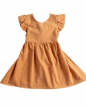 2 שמלת שרוולים קפלים קפלים לילדה בת 6 שנים קשת בצבע אחיד רעננה ילדים ללא גב ערכות בגדי נסיכות