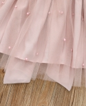 1 8 שנים תינוקת שמלת נסיכה ילדים גב קשת שרוולים ארוכים פנינים טול קו שמלות מסיבת הופעת יום הולדת