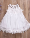 1 עד 7 שנים ילדים בנות שמלת נסיכה לתינוקת קטנה שמלות תחרות קיץ ללא שרוולים פרח טול עלי כותרת שמלת מסיבה