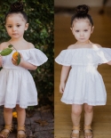 pudcoco פעוט ילדים תינוק שמלת טוניקה שמלת כתף לבן קיץ שמלות ילדה ילדה מסיבה מזדמנת חתונה ילדה ילדה שמש