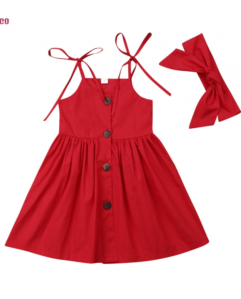שמלת קיץ אדומה צהובה לילדים פעוטות בגדי תינוקות בנות נסיכה רצועות שמלהתחרות מסיבת סרט ראש שמש ללא שרוולים