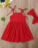 שמלת קיץ אדומה צהובה לילדים פעוטות בגדי תינוקות בנות נסיכה רצועות שמלהתחרות מסיבת סרט ראש שמש ללא שרוולים