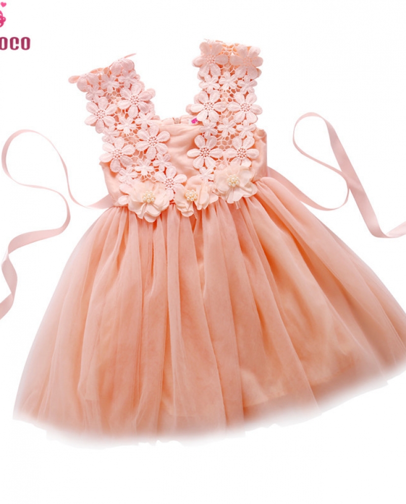 שמלת קיץ חמודה לבגדי תינוקות מסיבת תחרה טול שמלת פרח שמלת דרידסמייד מפוארת שמלת קיץ שמלת ילדות קטנות