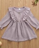 Spring Autumn Baby Girl Dress Ruffle Long Sleeve Cotton Linen Party Casual Dresses 1 6 Years Toddler Kids Clothesdresses