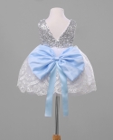 New Baby Kids Girls Party Gown Formal Dress Sequins Flower Lace Bowknot Dress Princess Dresses  Girls Casual Dresses