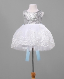 New Baby Kids Girls Party Gown Formal Dress Sequins Flower Lace Bowknot Dress Princess Dresses  Girls Casual Dresses