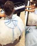 תינוק חדש ילדים בנות שמלת מסיבות שמלה רשמית נצנצים פרח תחרה שמלת קשת שמלת נסיכה שמלות בנות שמלות קזואל