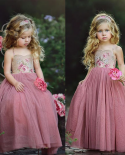 שמלת נסיכה חדשה ילדה ילדה תחרה ורודה פרח שמלת רצועות מקסי ארוכה מסיבת נסיכות ילדים קיץ שמלת נשף רשמית ד