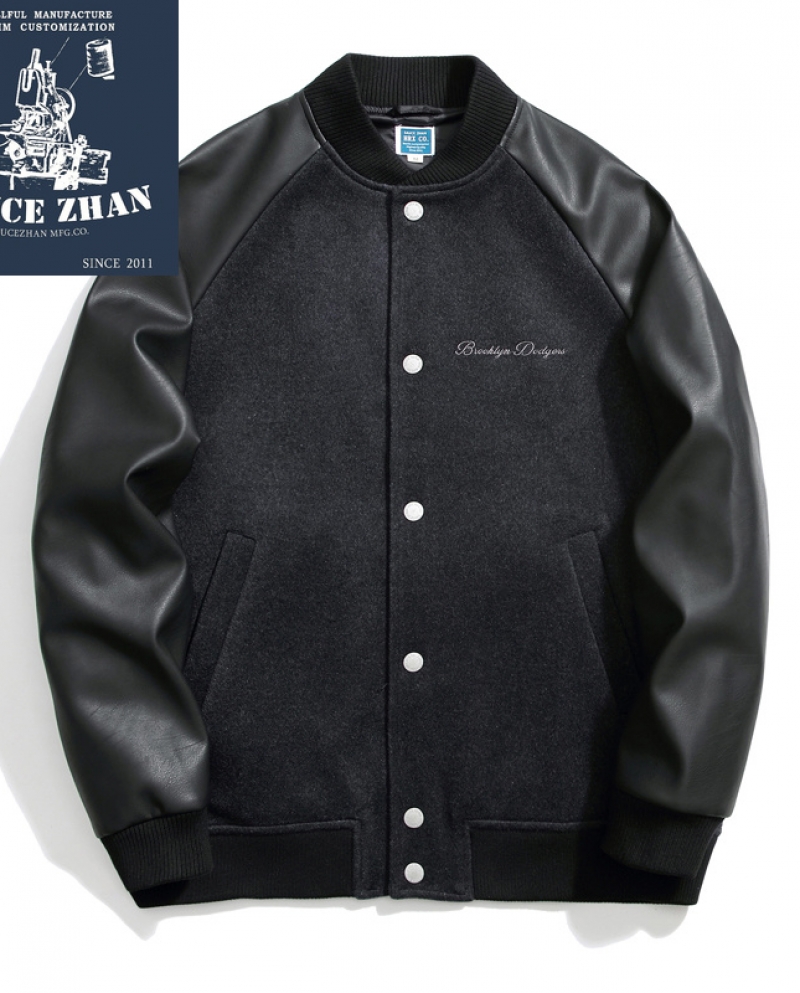 Saucezhan Us Brookly Dodgers Baseball Uniformt Winter Jacket Men Woolen Fabric Leather Jacket 680g Thick Soft Casualjack