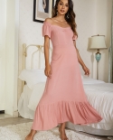 Lotus Pink Off-shoulder Long Dress Retro Collar Ruffled Long Elegant Dress