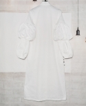 White Irregular And Highly Designed Loose V-neck Puff Sleeves Mid-length Shirt Skirt Womens Skirt Suit