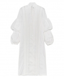 أبيض غير منتظم وعالي التصميم فضفاض الخامس الرقبة نفخة الأكمام منتصف طول قميص تنورة بدلة نسائية تنورة
